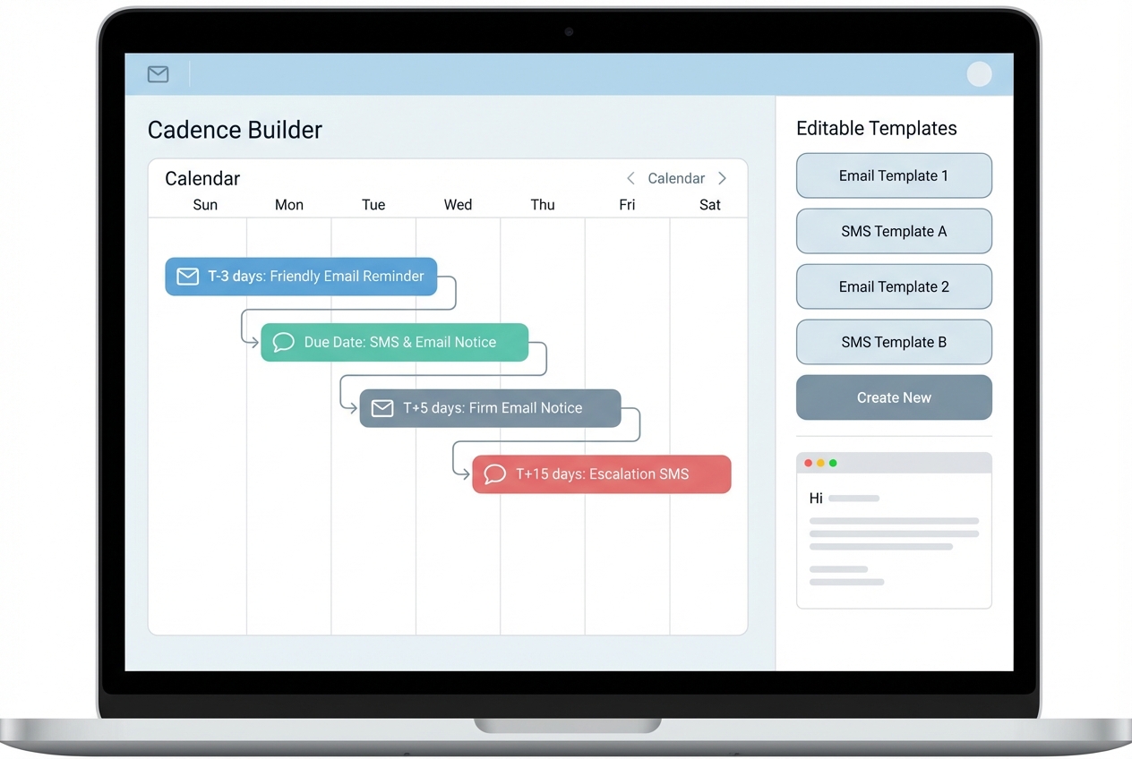 Email and SMS reminder cadence builder mock screenshot