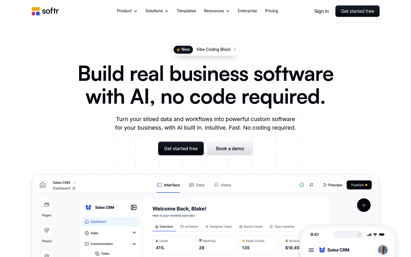 Softr homepage screenshot