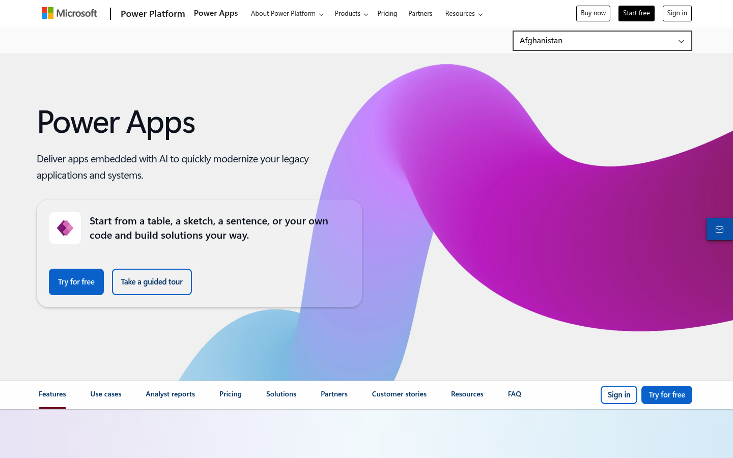 Microsoft Power Apps homepage screenshot