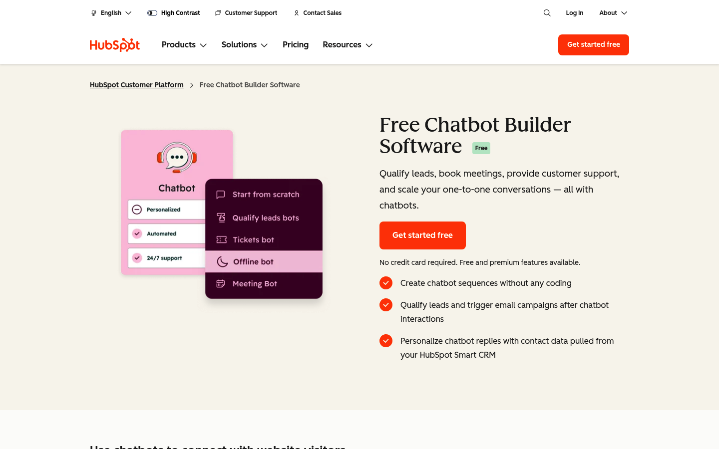 HubSpot chatbot builder tool for CRM-connected customer conversations