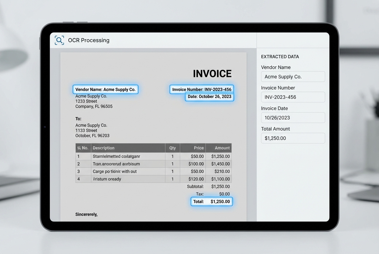 OCR highlighting invoice fields for extraction