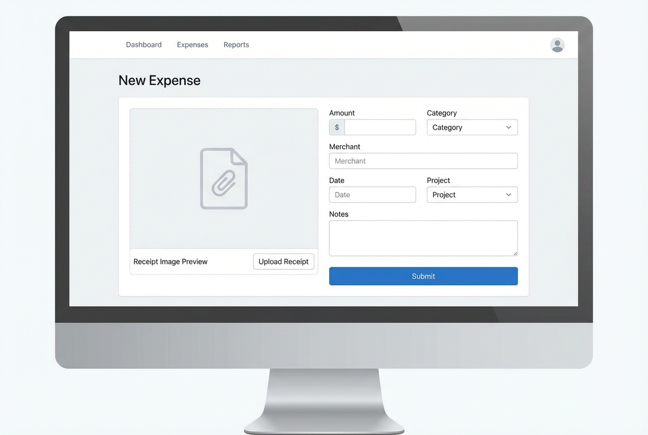 Mock expense submission form with receipt preview