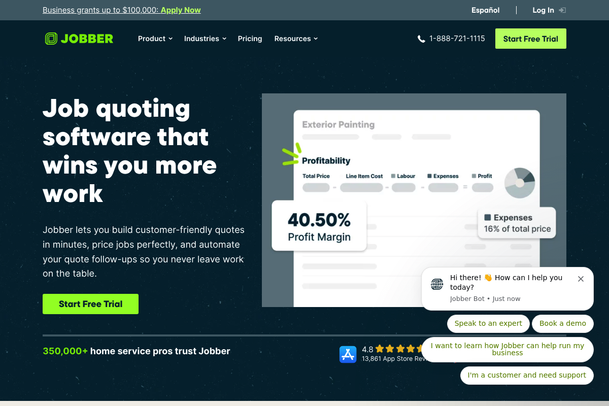Screenshot of Jobber quotes feature page