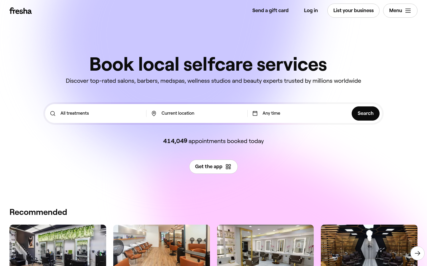 Fresha homepage screenshot