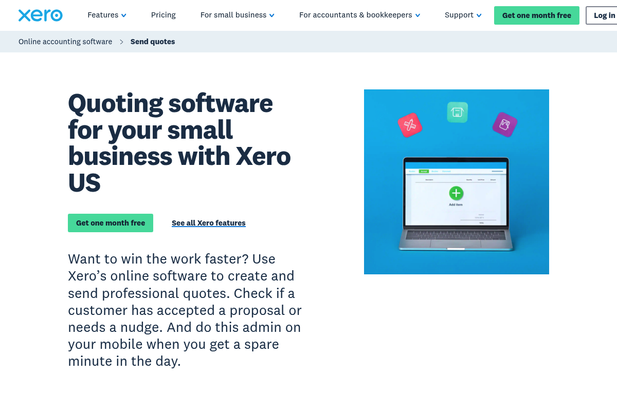 Xero send quotes page screenshot