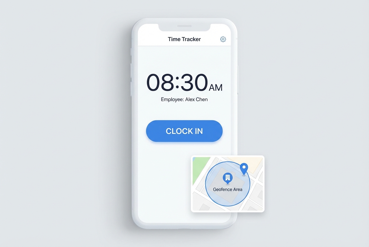 Mobile time tracking with Clock In and GPS geofence