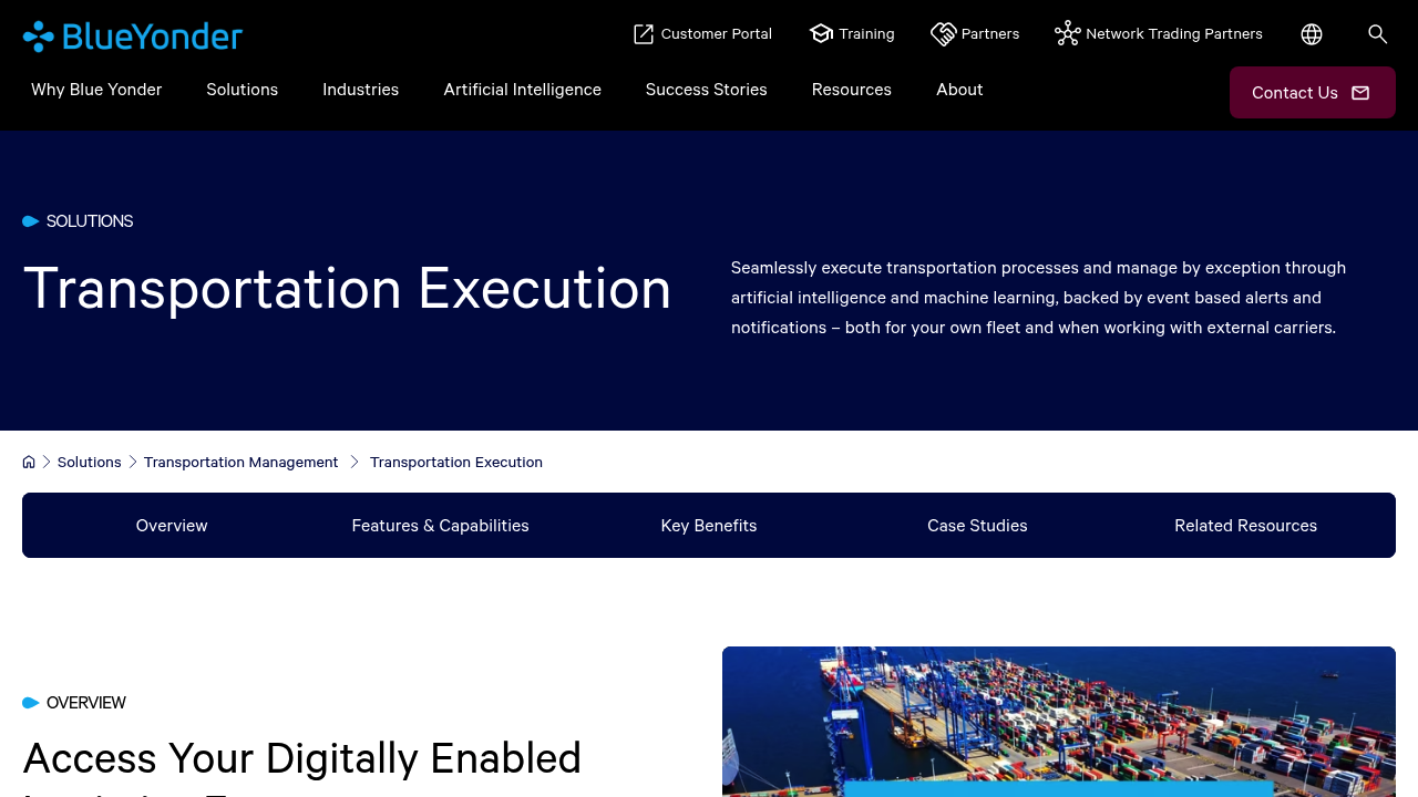 Blue Yonder Transportation Execution product page screenshot