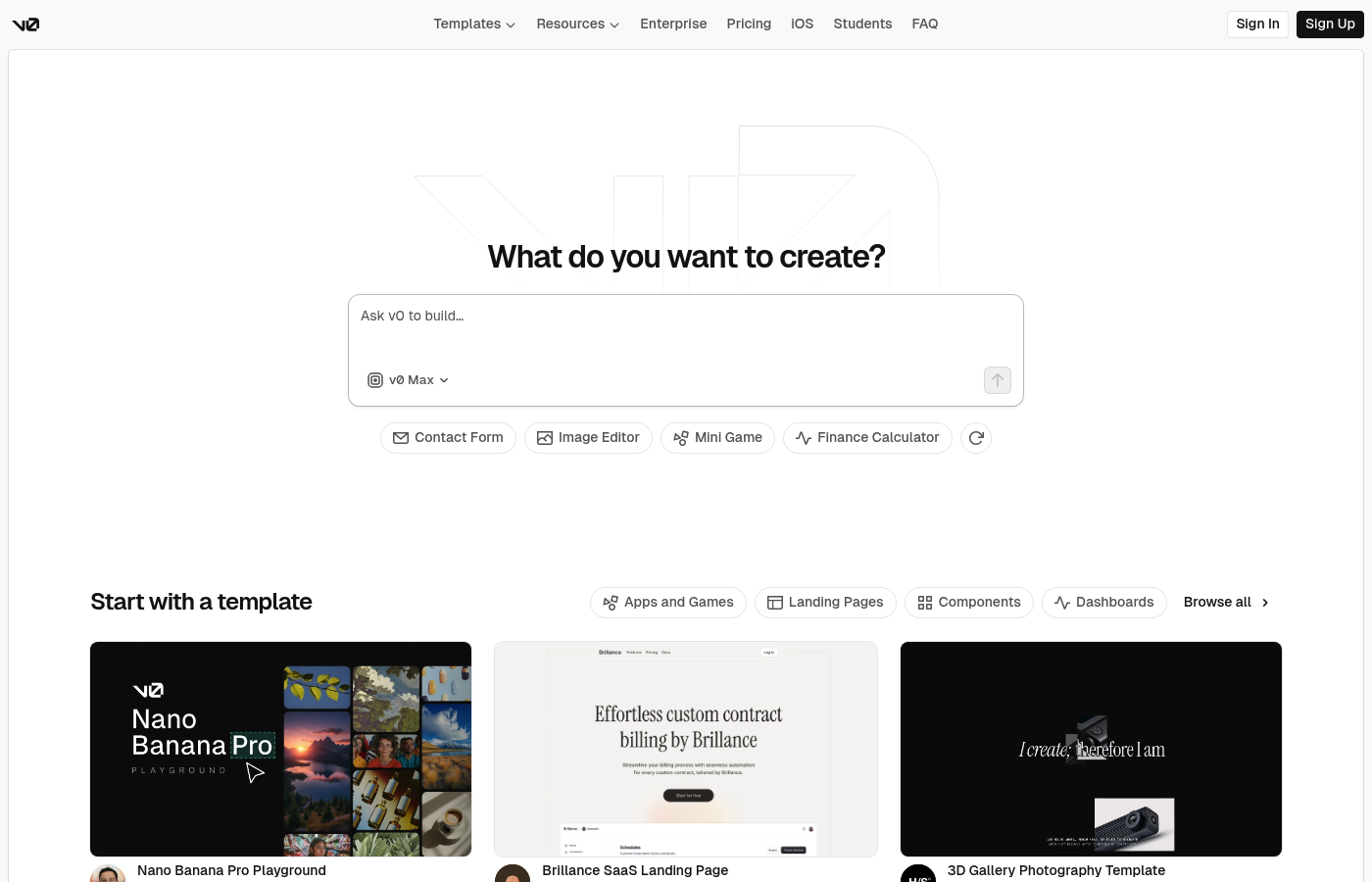 v0 generative UI interface